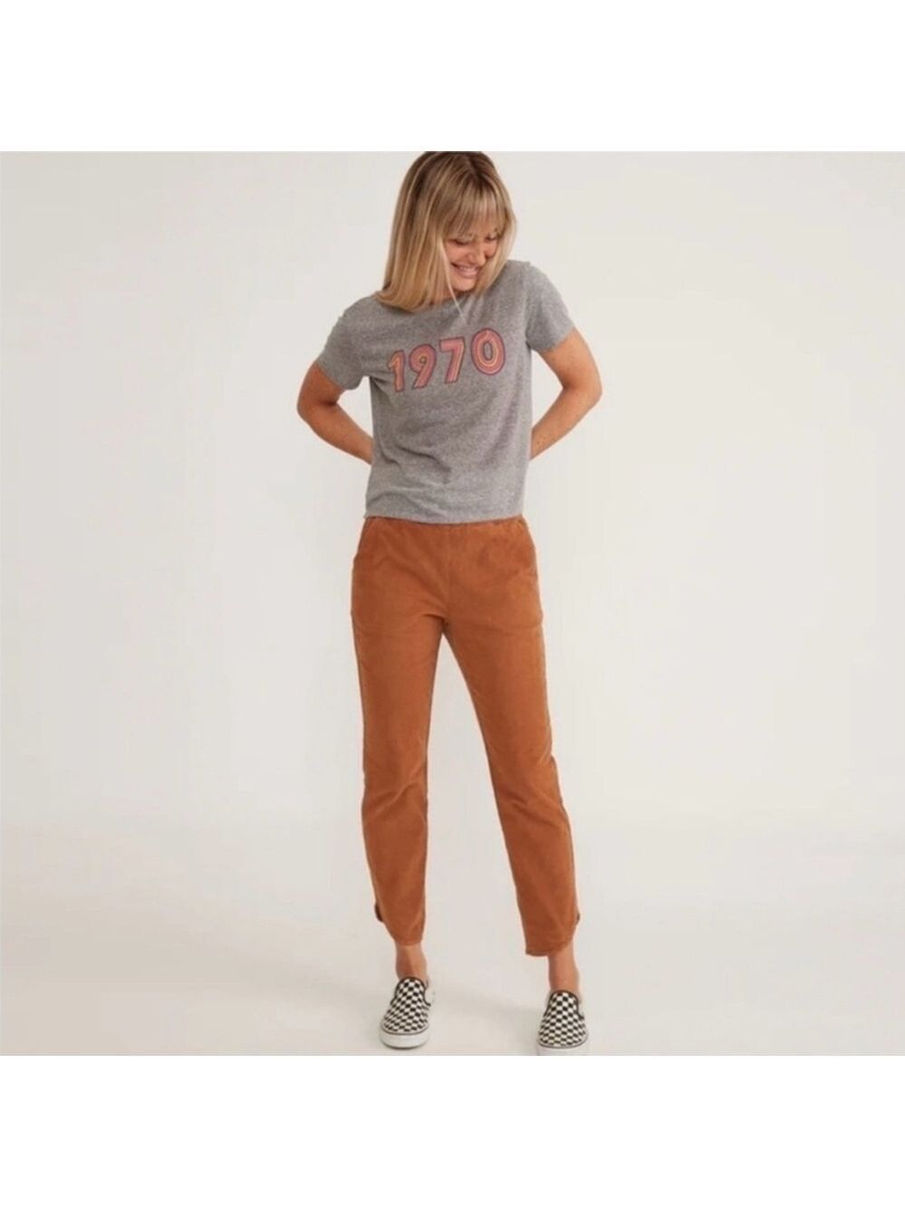 Marine Layer Gray Tee and Tan Pants